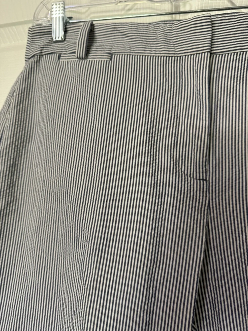 Talbot’s 100% Cotton Cropped Blue and White Striped Seersucker Curvy Pants- 12 - Picture 3 of 6